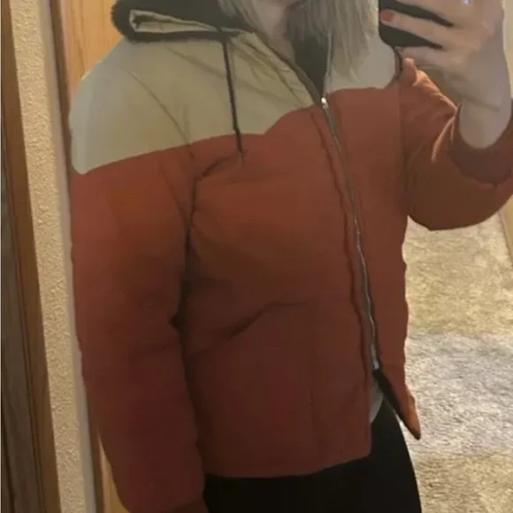 Vintage Fur Lined Simco Zip Orange Medium Bomber Jacket Hood Converts To Collar - Picture 10 of 10